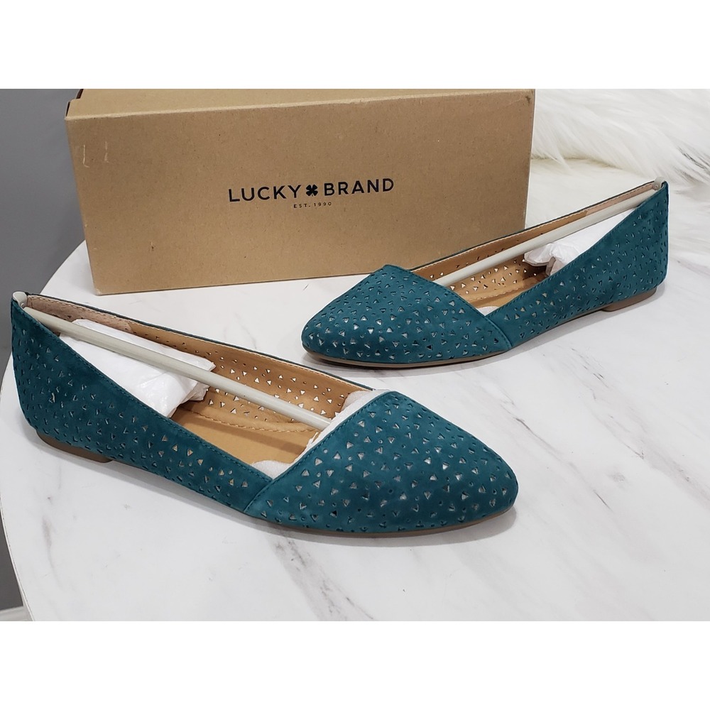 NEW SIZE 8.5 Lucky Brand Archh Almond Toe Asymmetrical Ballet Flats teal Suede